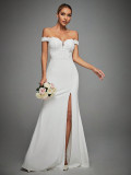 Women Spring Sexy Off-Shoulder High-Slit Chic Wedding Dress