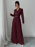 Women Fashion Blazer & Pleated Pants Two-Piece Set