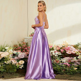 Women Spring Summer Sexy Deep V Sequin Strap Evening Dress