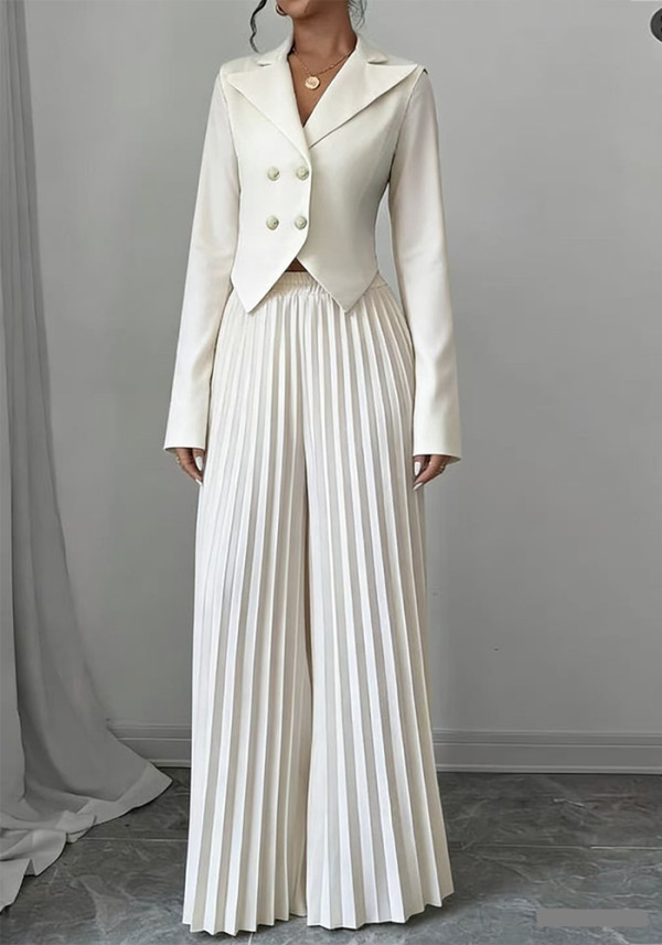 Women Fashion Blazer & Pleated Pants Two-Piece Set