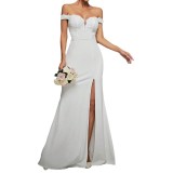 Women Spring Sexy Off-Shoulder High-Slit Chic Wedding Dress