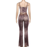 Women Summer Sexy Leopard Print Slim-Fit Strap Top & Pants Set