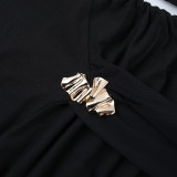 Women Off-Shoulder Low Back Mesh Patchwork Long-Sleeve Mini Dress