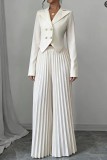 Women Fashion Blazer & Pleated Pants Two-Piece Set