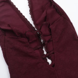 Women Spring Sexy Hollow-Out Halter Neck Bodycon Lace Dress