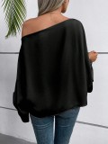 Women Winter Slash-Shoulder Satin Loose Asymmetric Shirt Top