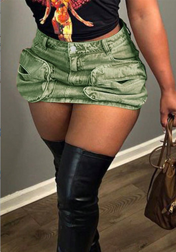 Women Straight-Leg Non-Stretch Sexy Cargo Pocket Denim Shorts