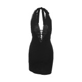 Women Spring Sexy Hollow-Out Halter Neck Bodycon Lace Dress