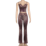 Women Summer Sexy Leopard Print Slim-Fit Strap Top & Pants Set