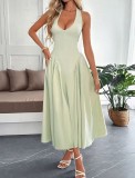 Women Chic Lace-Up Halter Neck Low Back Evening Dress