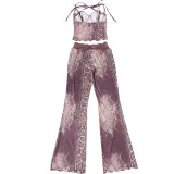 Women Summer Sexy Leopard Print Slim-Fit Strap Top & Pants Set