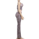 Women Summer Sexy Leopard Print Slim-Fit Strap Top & Pants Set