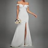 Women Spring Sexy Off-Shoulder High-Slit Chic Wedding Dress