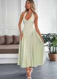 Women Chic Lace-Up Halter Neck Low Back Evening Dress