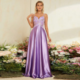 Women Spring Summer Sexy Deep V Sequin Strap Evening Dress