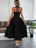 Women Chic Lace-Up Halter Neck Low Back Evening Dress