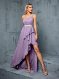Women Formal Party Purple One-Shoulder High-Low Evening Dress
