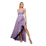 Women Formal Party Purple One-Shoulder High-Low Evening Dress