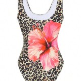 Women Leopard Print Sexy Low Back One-Piece Swimsuit