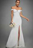 Women Spring Sexy Off-Shoulder High-Slit Chic Wedding Dress