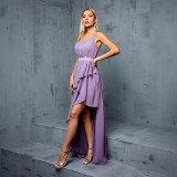 Women Formal Party Purple One-Shoulder High-Low Evening Dress