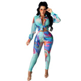 Women Sexy Buttoned Printed Two-Piece Pants Set