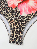 Women Leopard Print Sexy Low Back One-Piece Swimsuit