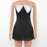 Women Summer Bow Detail Slim-Fit Chic Strapless Mini Dress