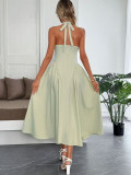 Women Chic Lace-Up Halter Neck Low Back Evening Dress