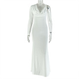 Women Ruched Solid Slim-Fit Cowl Neck Mermaid Maxi Dress