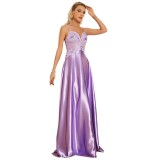 Women Spring Summer Sexy Deep V Sequin Strap Evening Dress