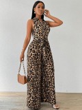 Women Autumn Winter Sexy Sleeveless Leopard Print Jumpsuit