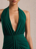 Women Sexy Chic V-Neck Halter Lace-Up Ruched Bodycon Dress