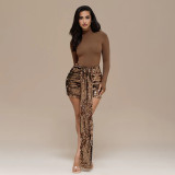 Women Autumn Winter Slim-Fit High-Neck Sequin Patchwork Mini Skirt Set