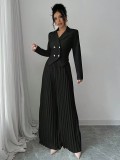 Women Fashion Blazer & Pleated Pants Two-Piece Set