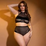 Plus Size Women Sexy Pu-Leather Bra Lingerie Set