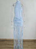 Women Halter Neck Backless Tassel Sexy Bodycon Dress