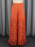 Women elegant hollowed-out lace see-through top and Pant Two Piece Set