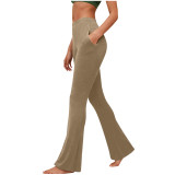 Plus Size Women Basic Pocket Bell Bottom Pants