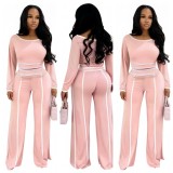 Women solid line design top and pant two-piece set