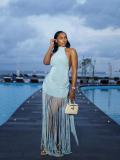 Women Halter Neck Backless Tassel Sexy Bodycon Dress