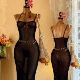 Women Sexy Mesh Lace Backless Slit Maxi Dress Lingerie