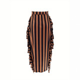 Women striped fringed skirt