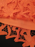 Women elegant hollowed-out lace see-through top and Pant Two Piece Set
