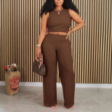 Women spring/summer stretchy casual vest top and wide-leg pants two-piece set