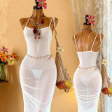 Women Sexy Mesh Lace Backless Slit Maxi Dress Lingerie