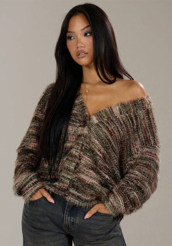 Women Autumn/Winter V-Neck Striped Top Sweater