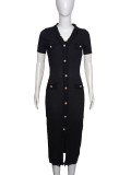 Women V-neck knitting short-sleeved bodycon dress