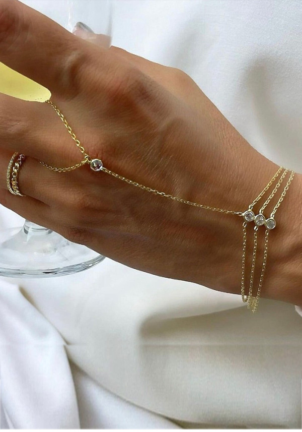 Women Rhinestone Multi-Layer Bracelet with Diamond-Studded Finger Bracelet Accessories