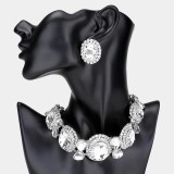 Women Round Rhinestone Necklace and Earrings Accessories
